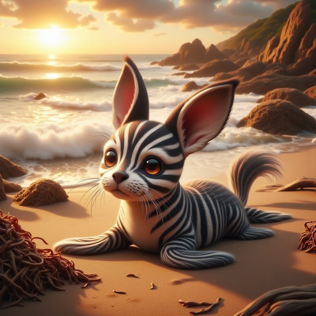 Cute Zebra Seal Hybrid Baby in Coffee-Colored Landscape