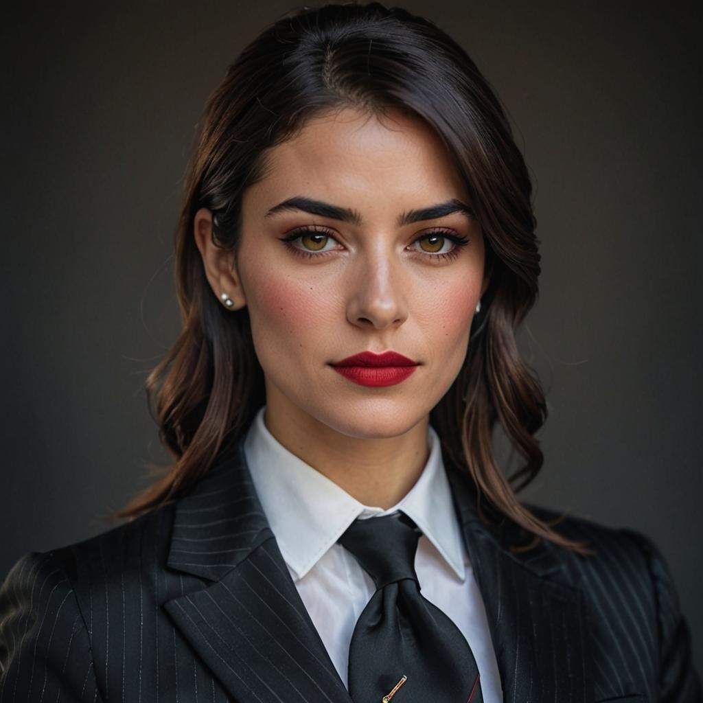 Elegant Woman in Pinstripe Suit, Professional Portrait