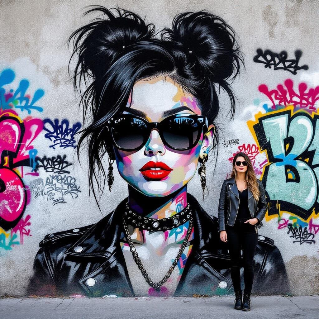 Punk Woman Beside Graffiti Wall in Professional Photography