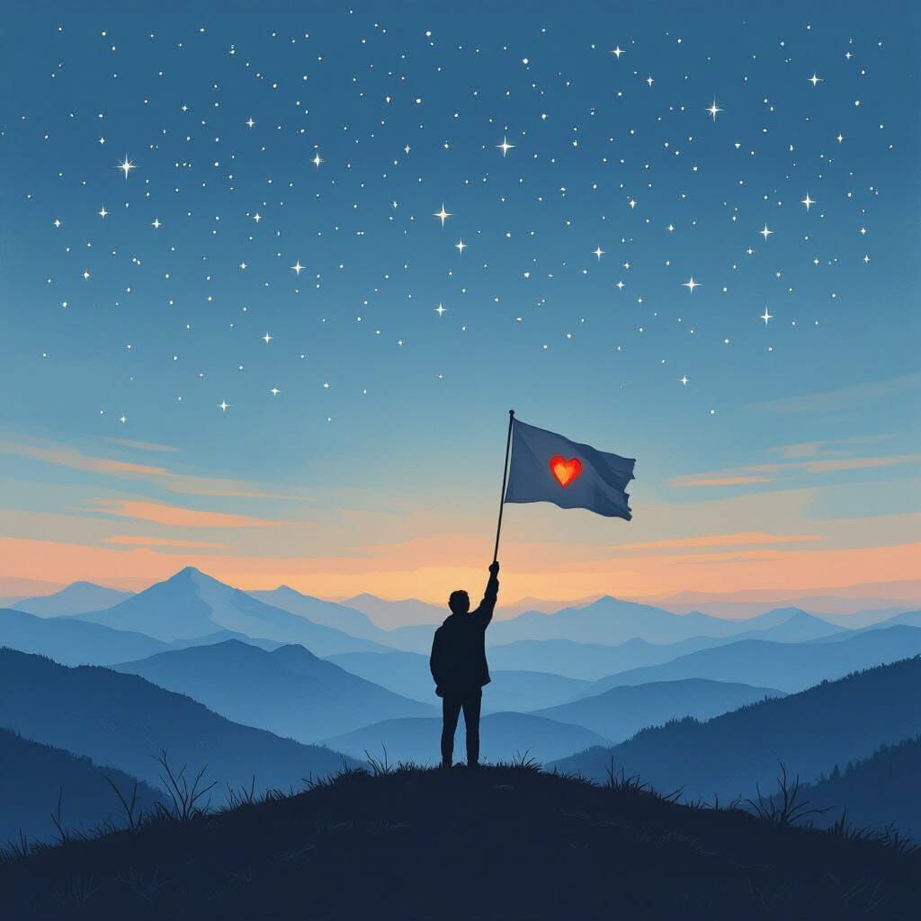 New Year's Eve Salute: Figure on Hill Under Twilight Sky