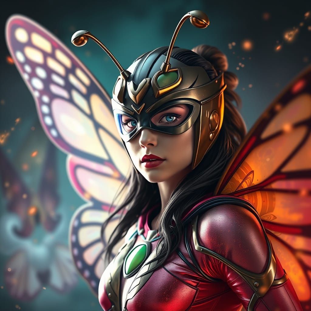 Dramatic Superhero in Vibrant Butterfly Attire