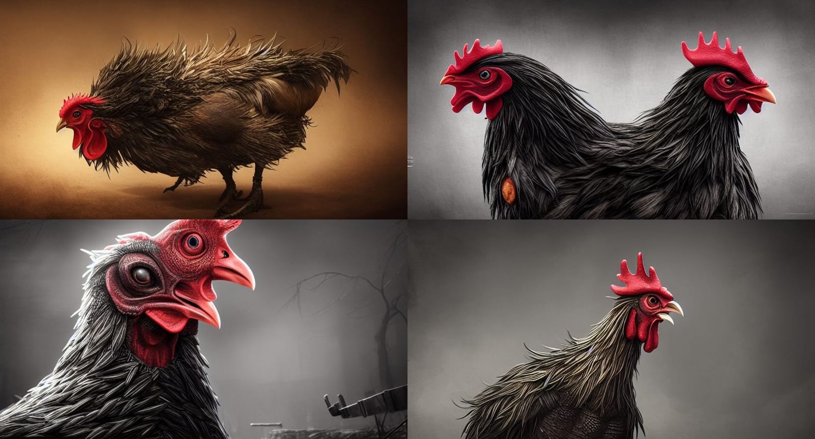 Sinister Chicken God in Post-Apocalyptic Horror Style