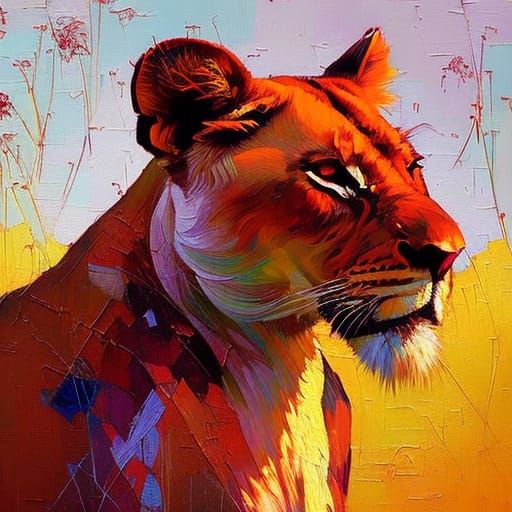Lioness in Impasto Style