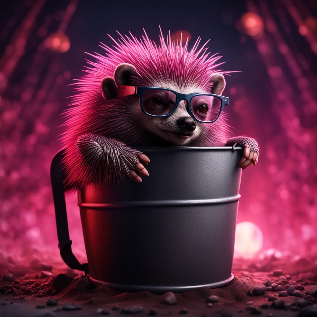Anthropomorphic Porcupine in Bucket, Dark Fantasy Art