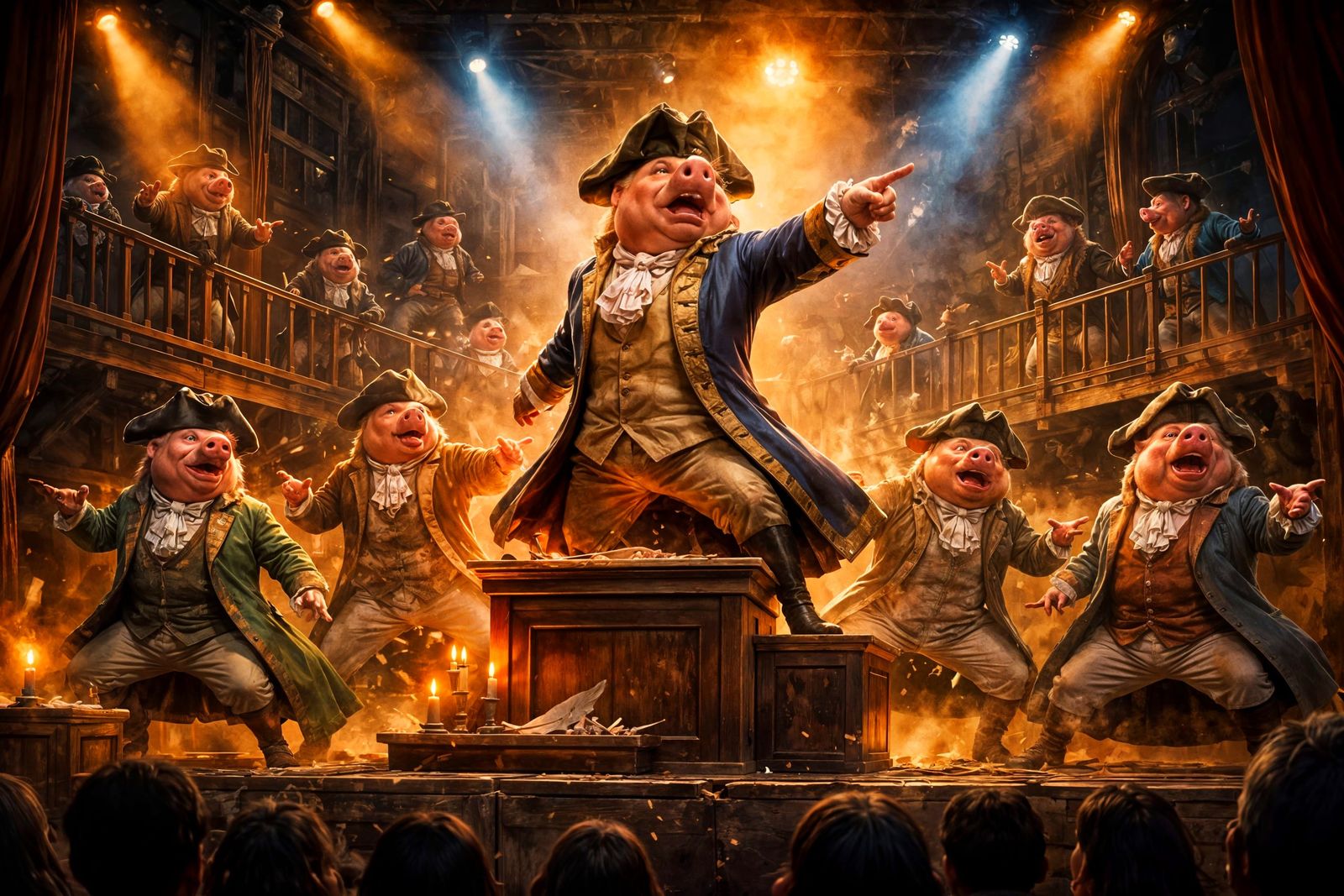 Pigs in Revolution Costumes Perform Musical on Stage