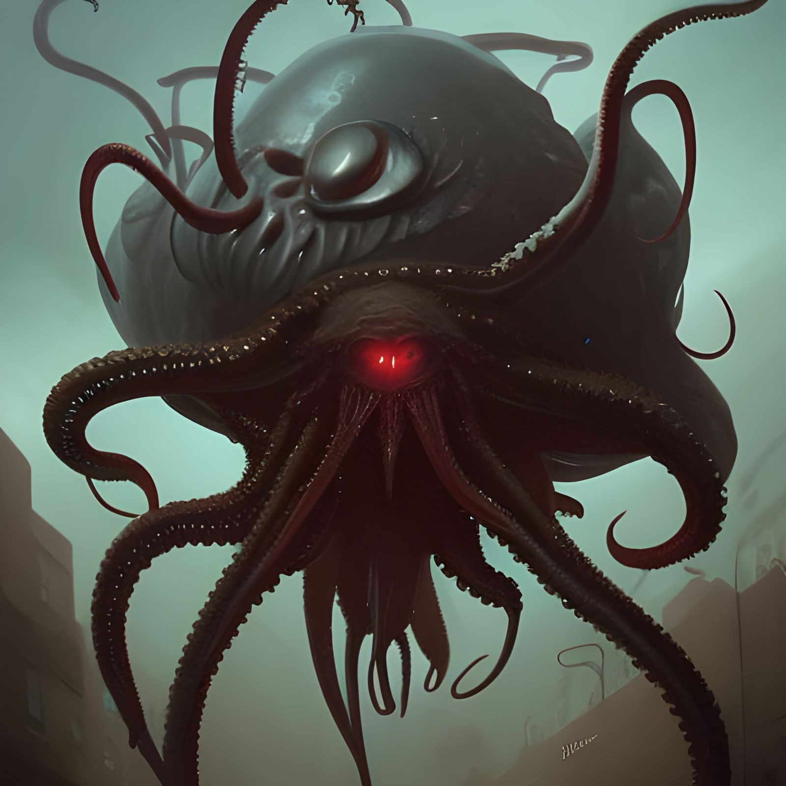 Sinister Tentacled Monster With Many Eyes