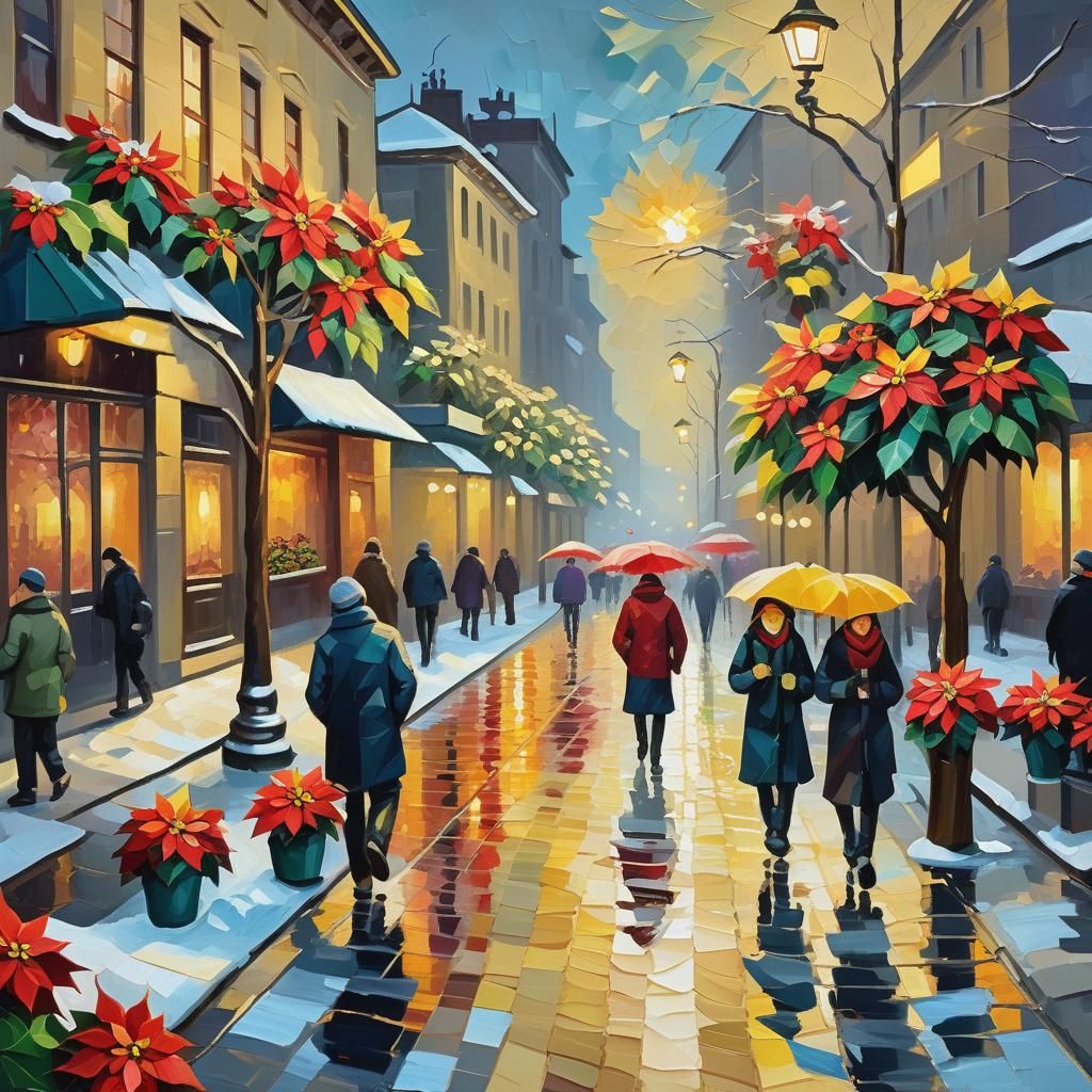 Vibrant Neo-Impressionist Christmas Cityscape