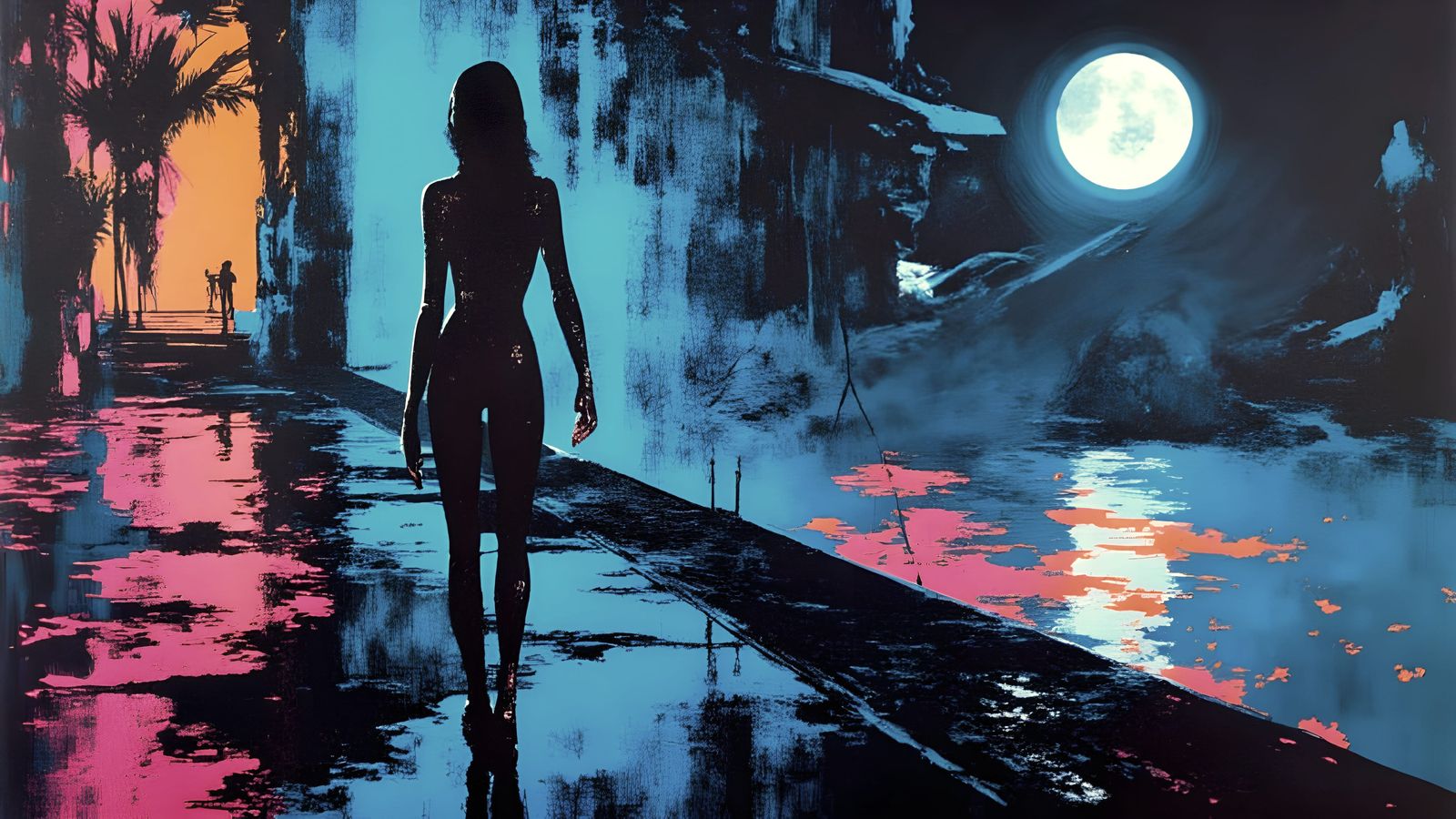 Brutalist Space Dock: Impasto Texture and Neon