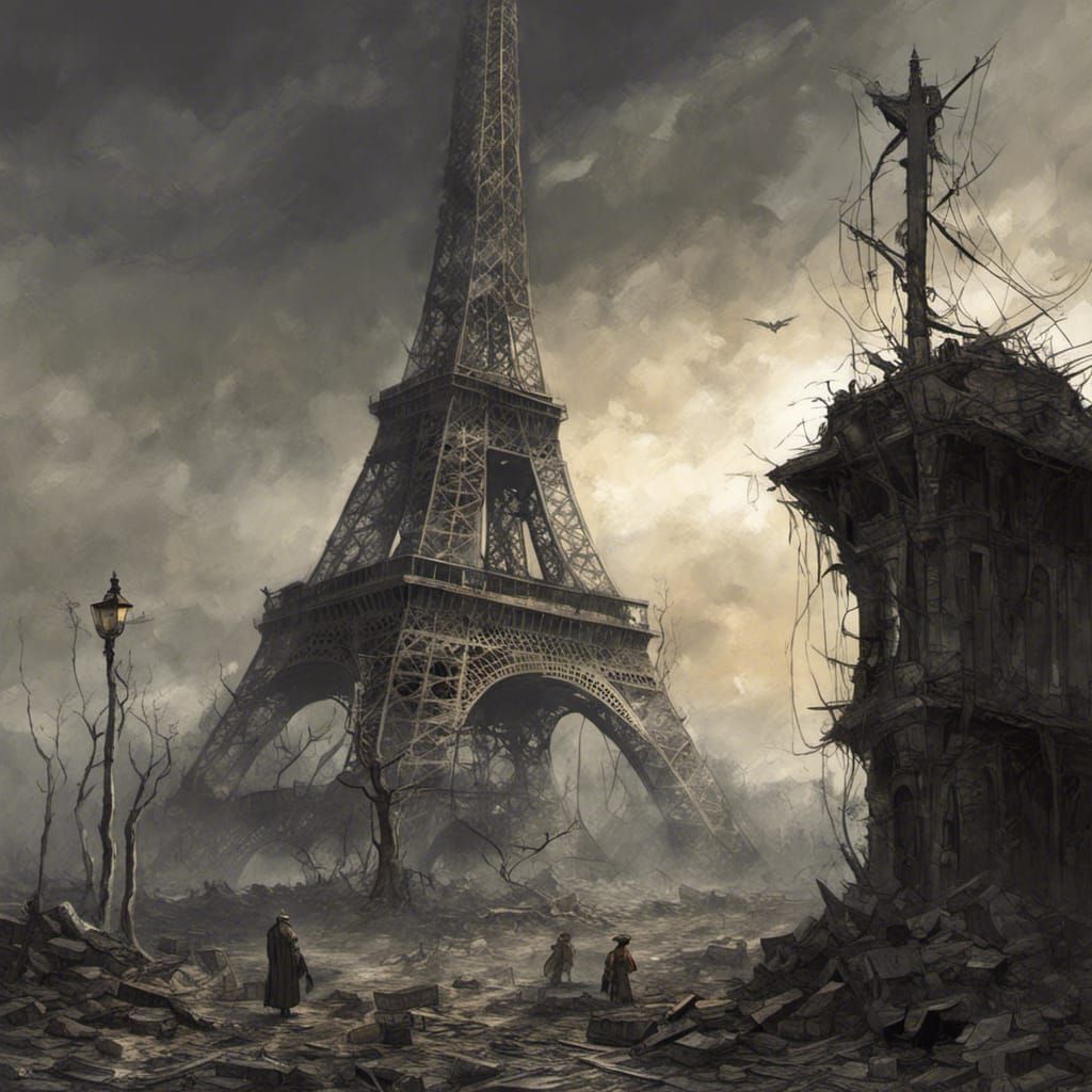 Post-Apocalyptic Eiffel Tower: Gothic Horror Art