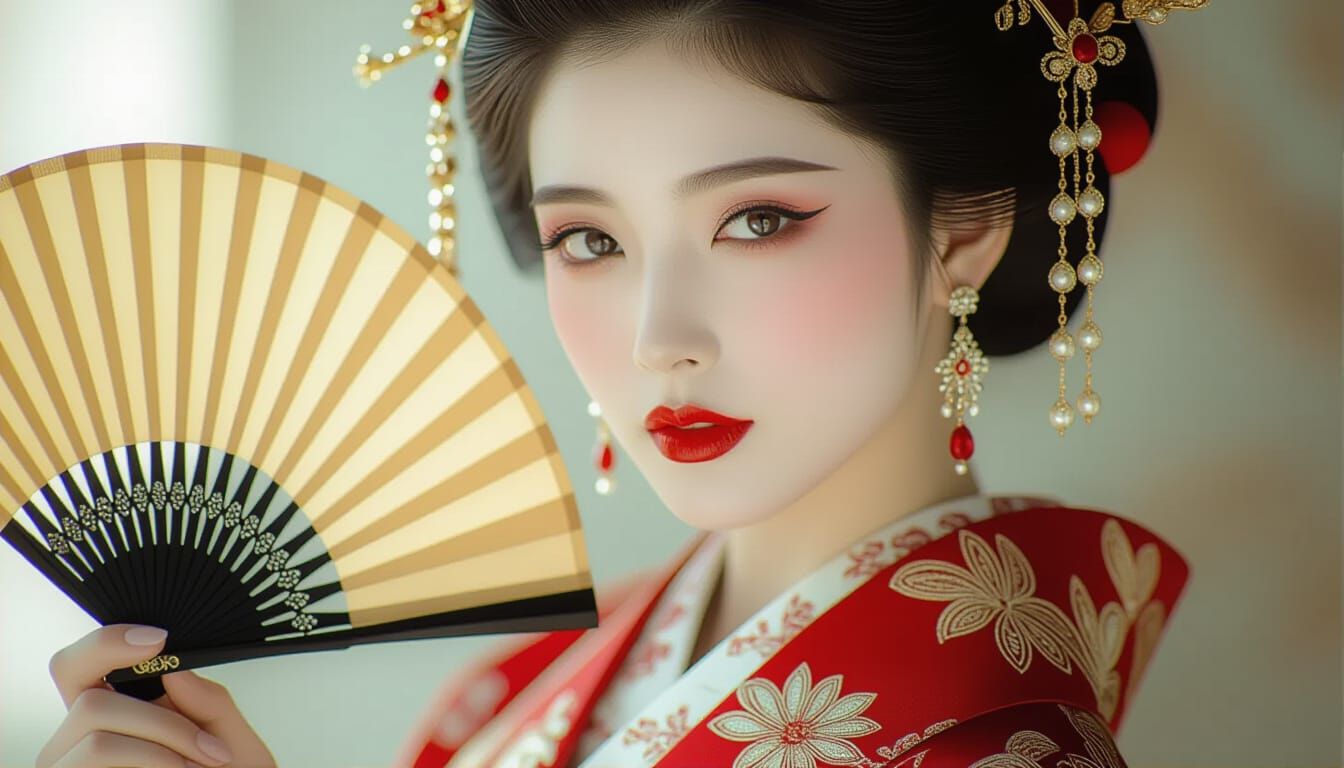 Imperial Courtesan Portrait With Layered Silks and Fan
