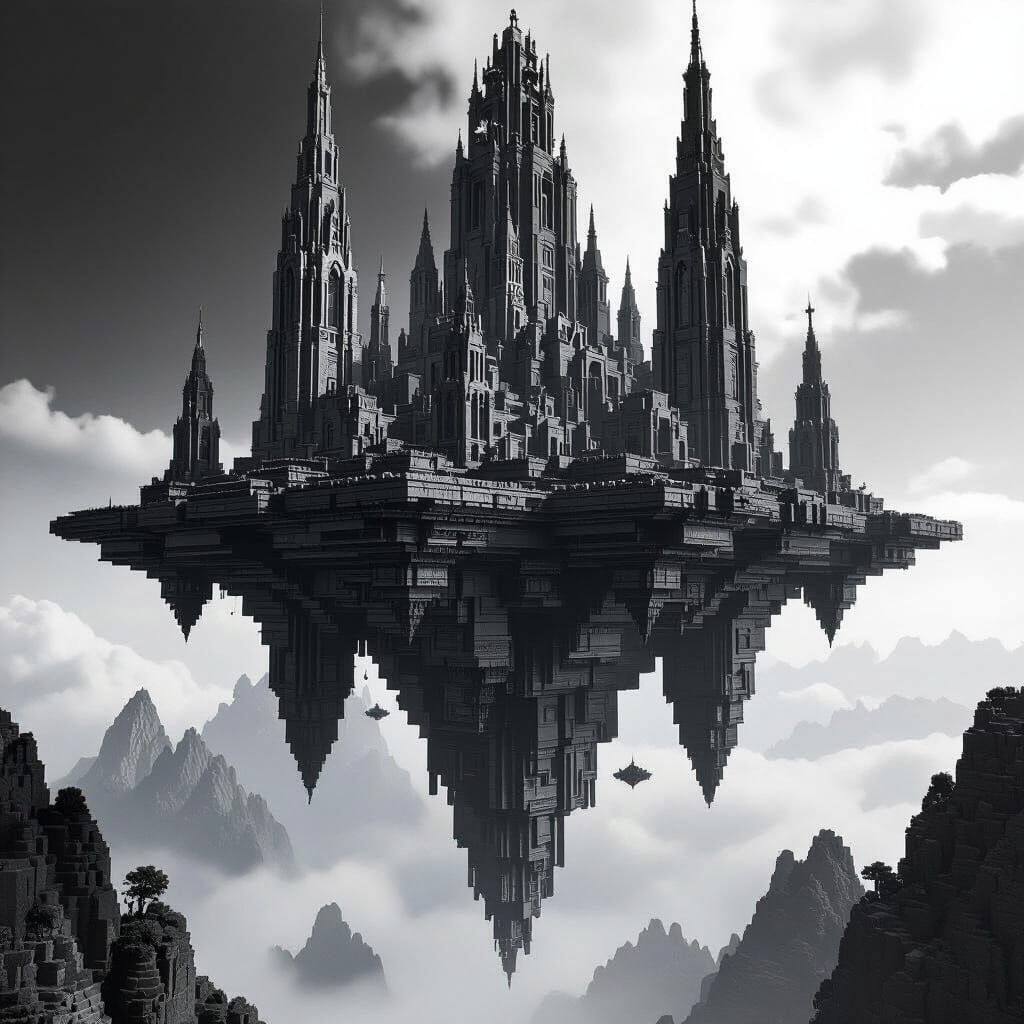 Colossal Minecraft Megabase in Dramatic Monochrome