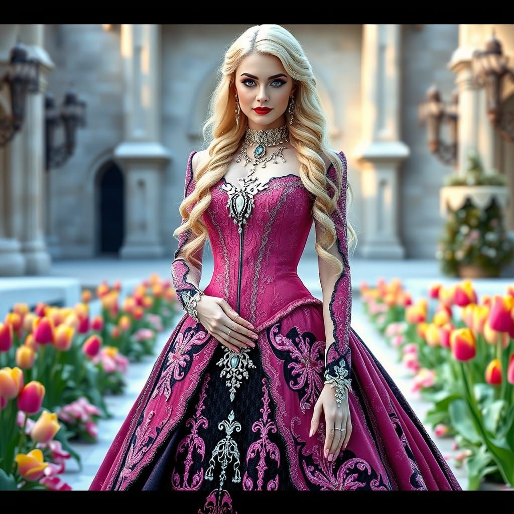 Curvy Ice Princess in Frosty Castle Courtyard