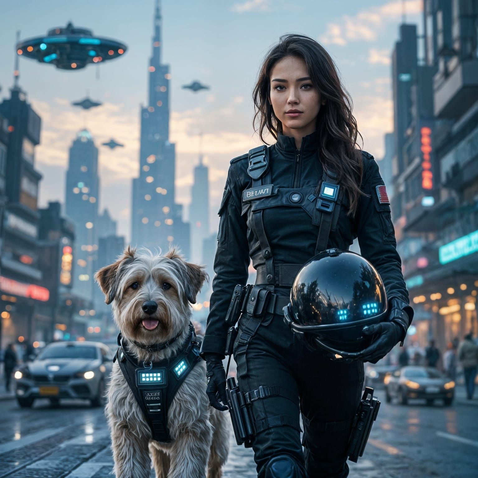Epic Portrait of a Mixed Asian Soldier in Alien City