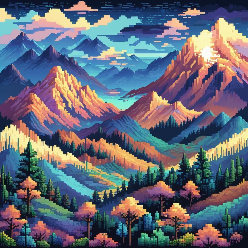 Charming Pixel Art Landscape in Retro Style