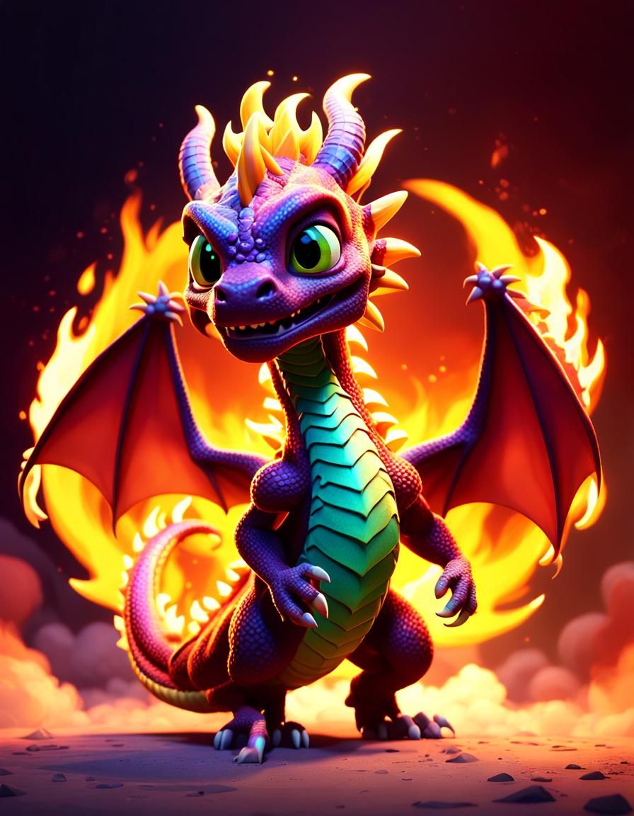 Cute Fire Dragon in Pixar-Inspired 3D Art