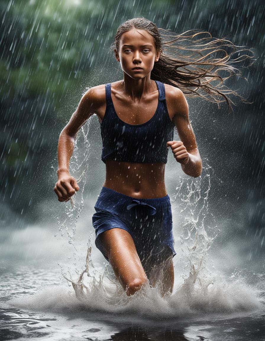 Realistic Wet Woman in Heavy Rain