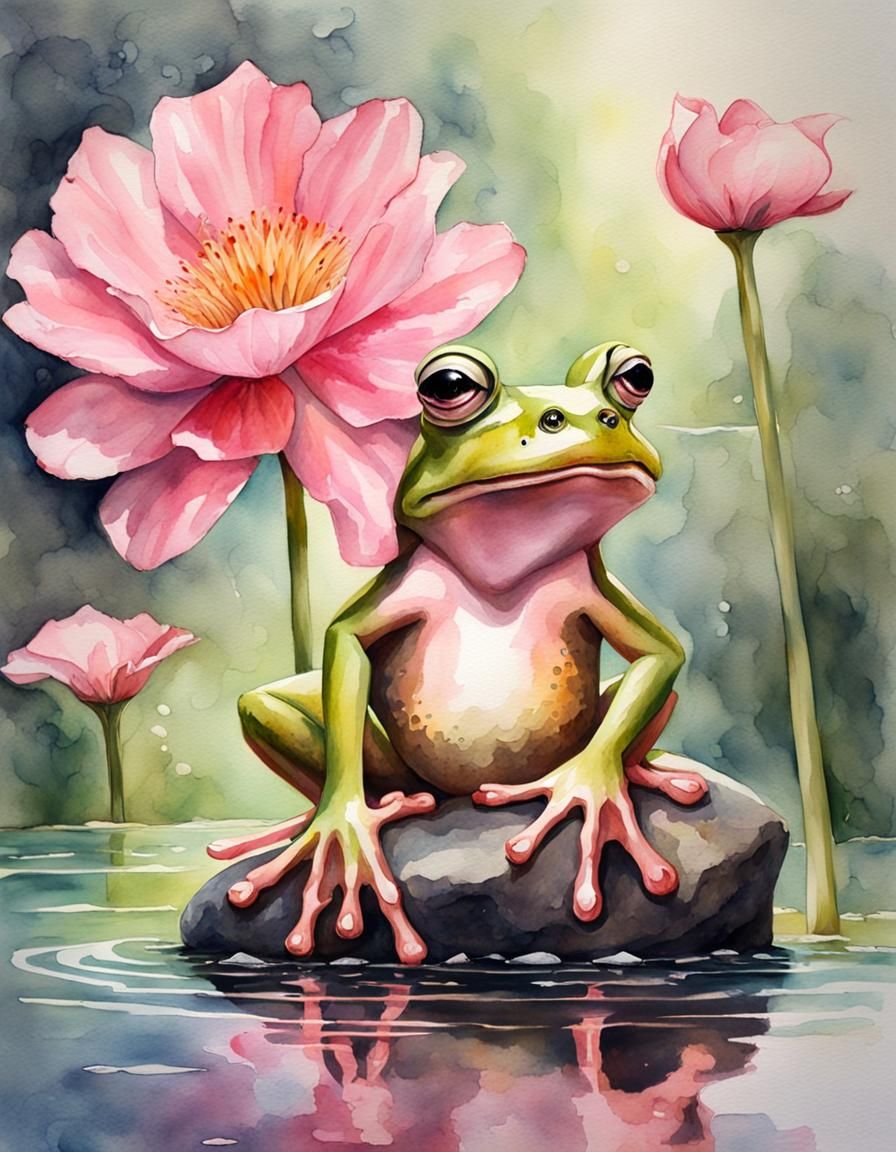 Frog in Pink Dress: Watercolor Concept Art