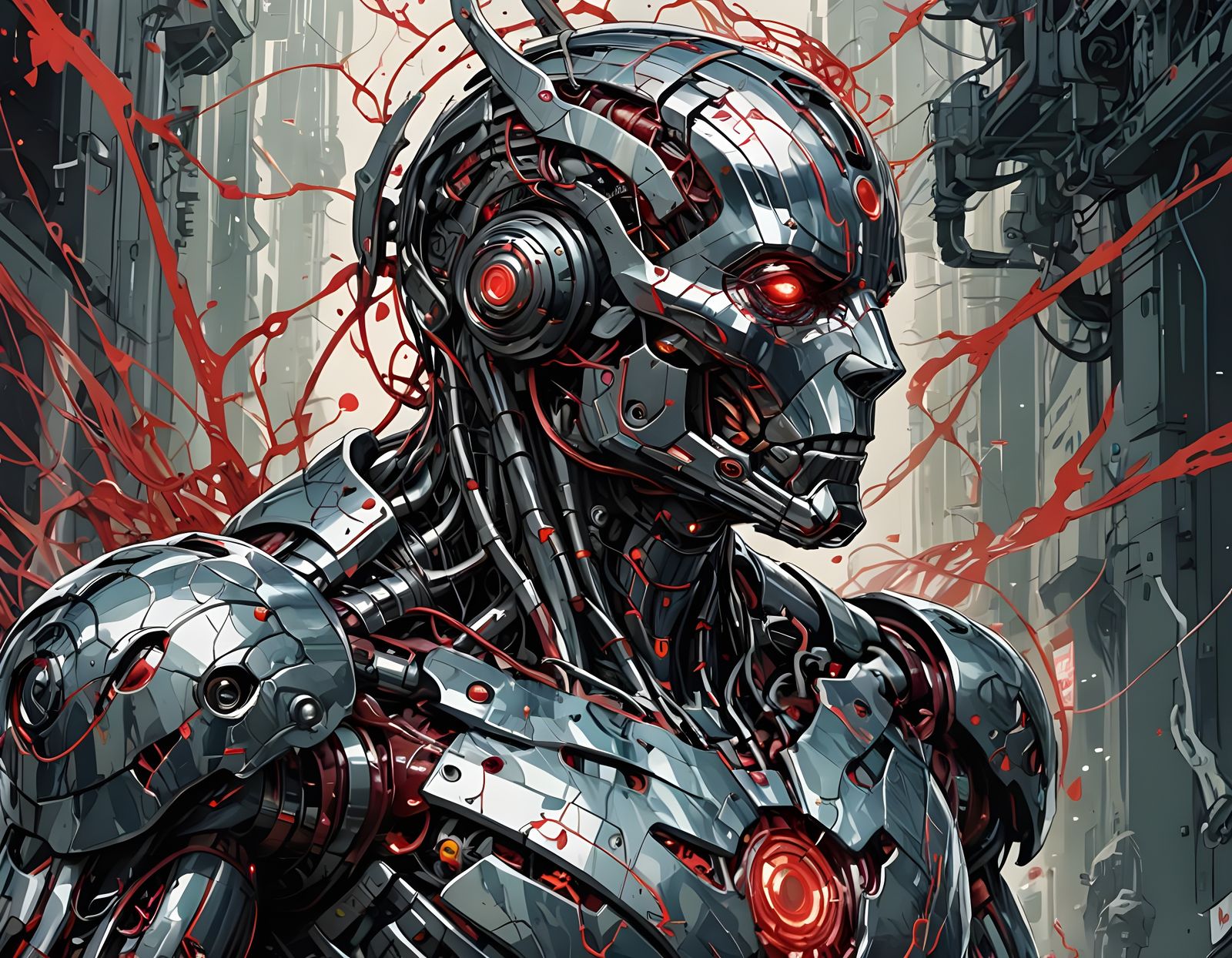 Bio Punk Ultron Digital Painting with Organic Motifs