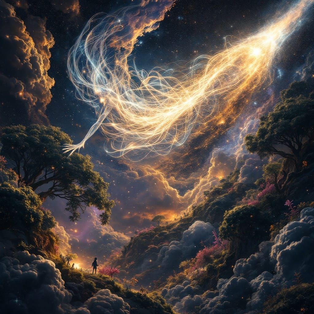 Ethereal Star Rider soars through Cosmic Sunset