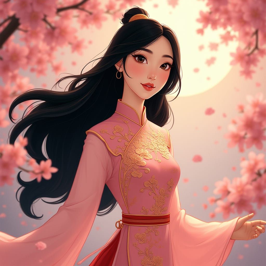Mulan in Cherry Blossom Wonderland