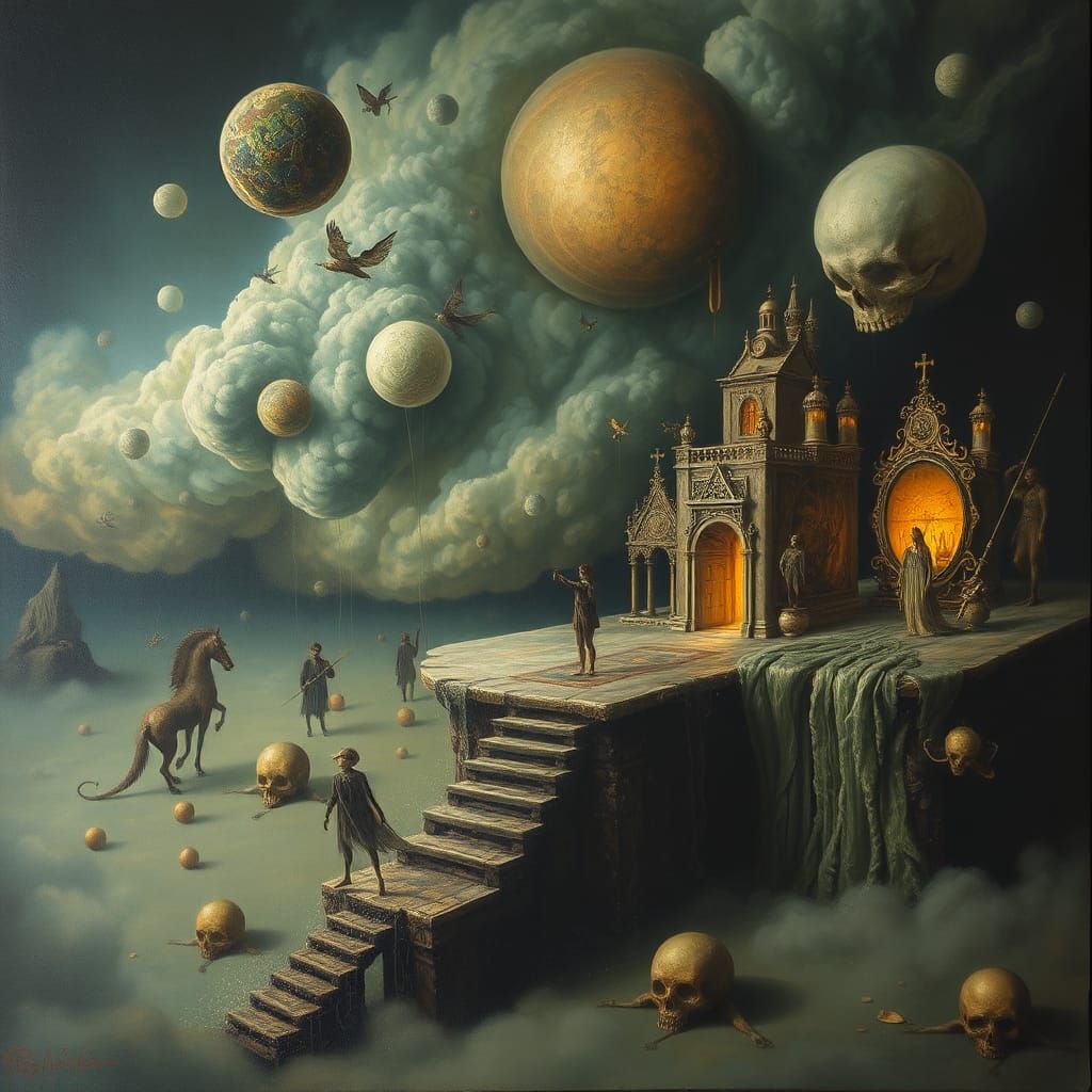 Surreal Dreamscape in Melting Oil on Canvas Texture