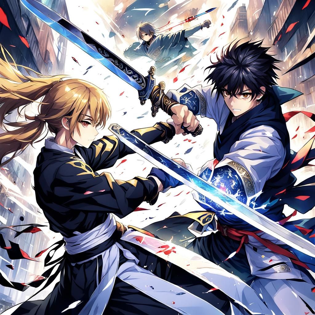 Anime Style: Girl and Boy Sword Fight