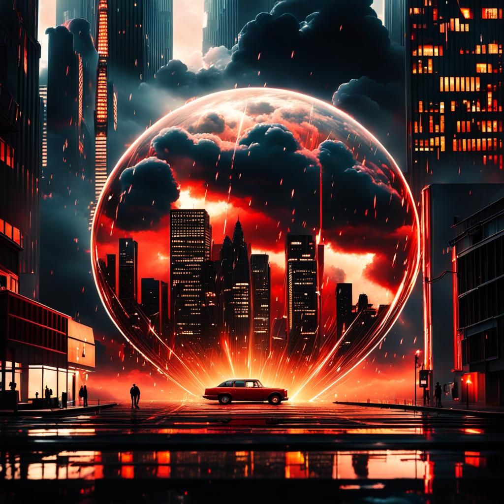 Kissing Puddle in Rain: Cinematic Digital Painting