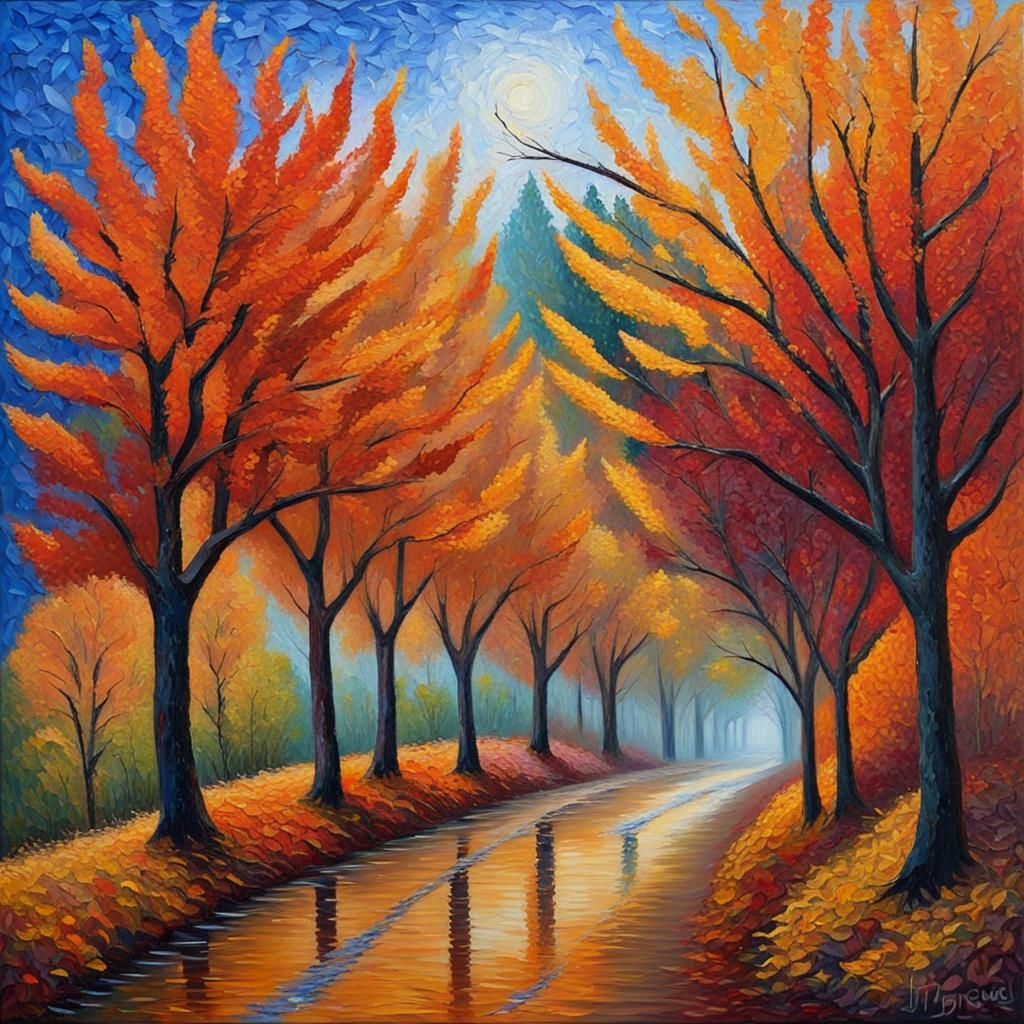 Autumnal Oil Painting in Expressionist Style