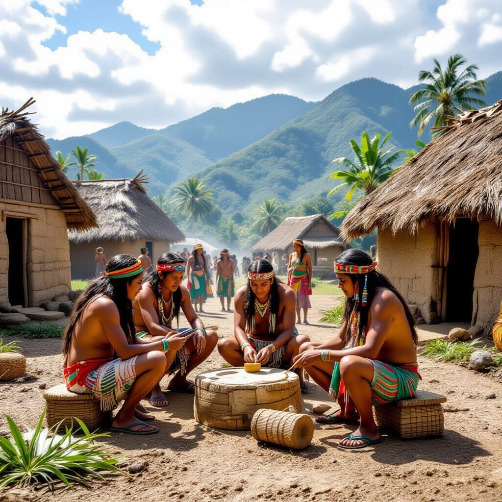 Pre-Columbian Village Scene
