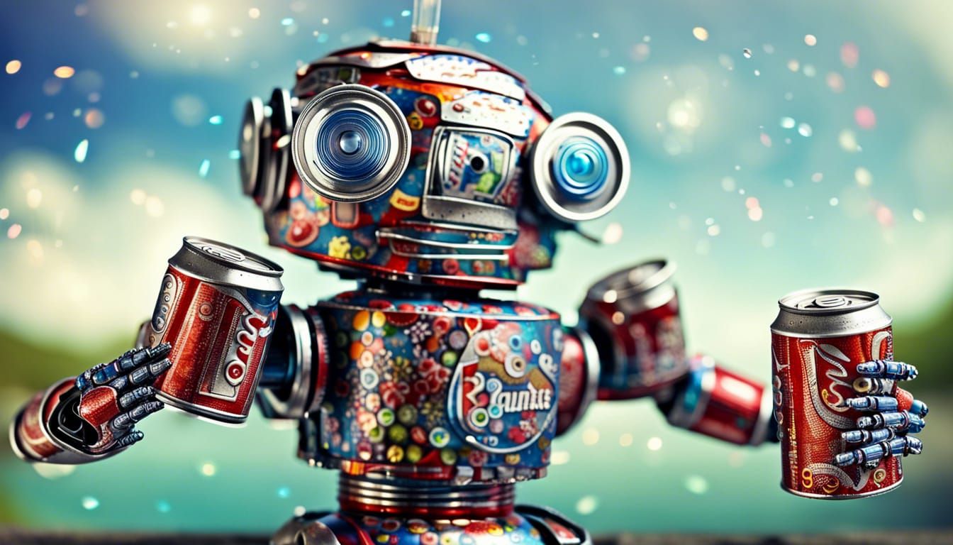 Soda Can Robot Sculpture, Professional Photography