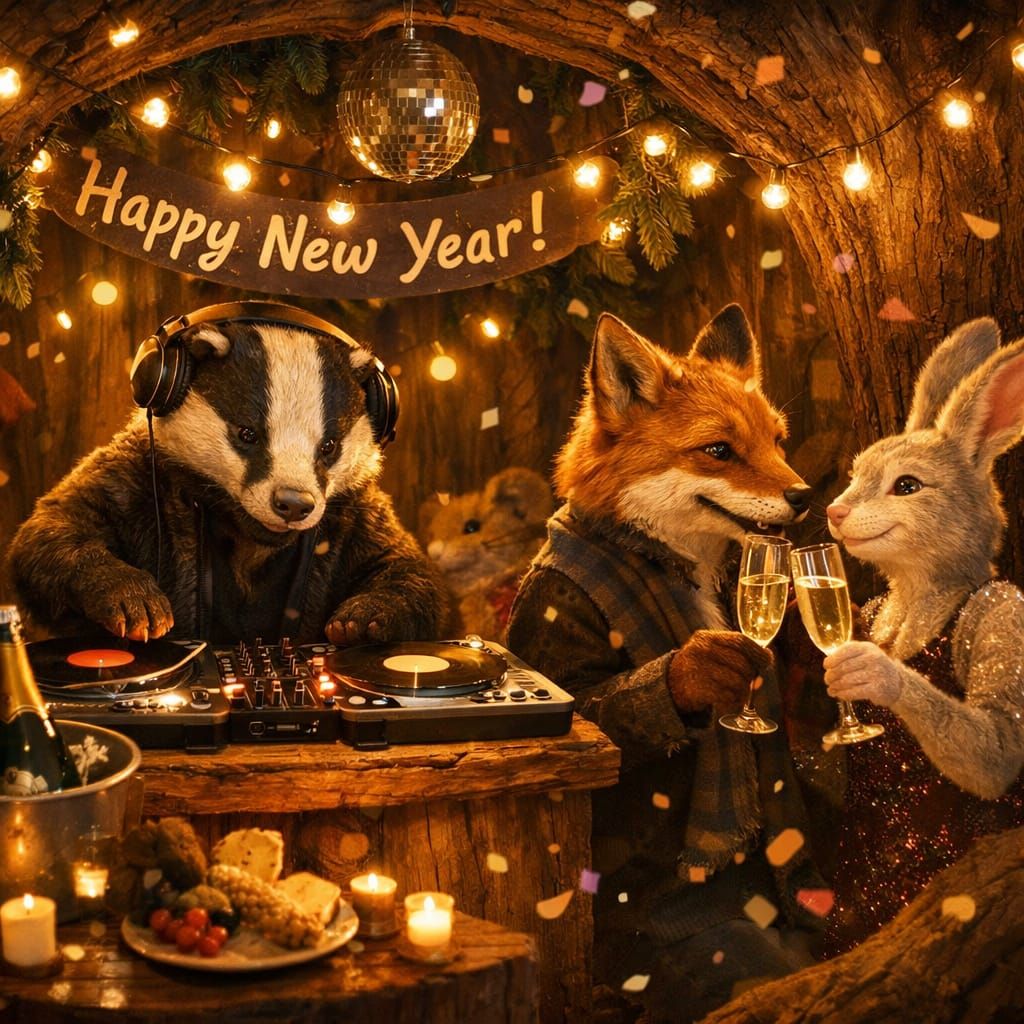 Cozy Hollow Tree New Year's Eve Party With Animal Friends