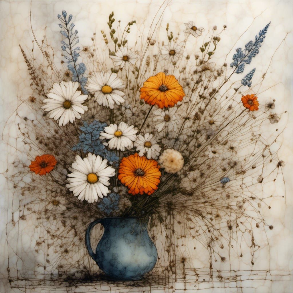 Detailed Summer Meadow Flower Bouquet Still Life