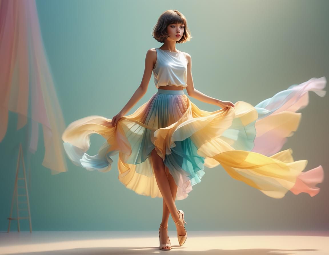 Girl in Flowing Top and Skirt Concept Art