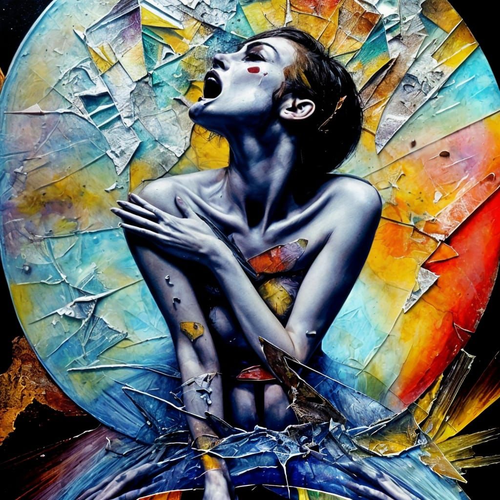 Celestial Mixed Media Collage with Canvas Texture