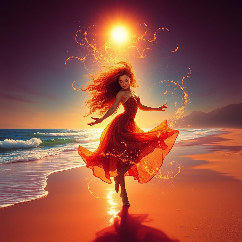 Cosmic Redhead Ignites Dusky Beach