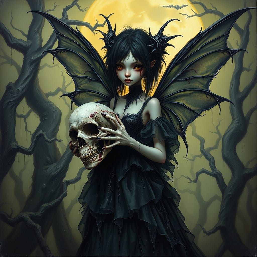 Dark Fantasy Fairy in Haunting Impasto Style