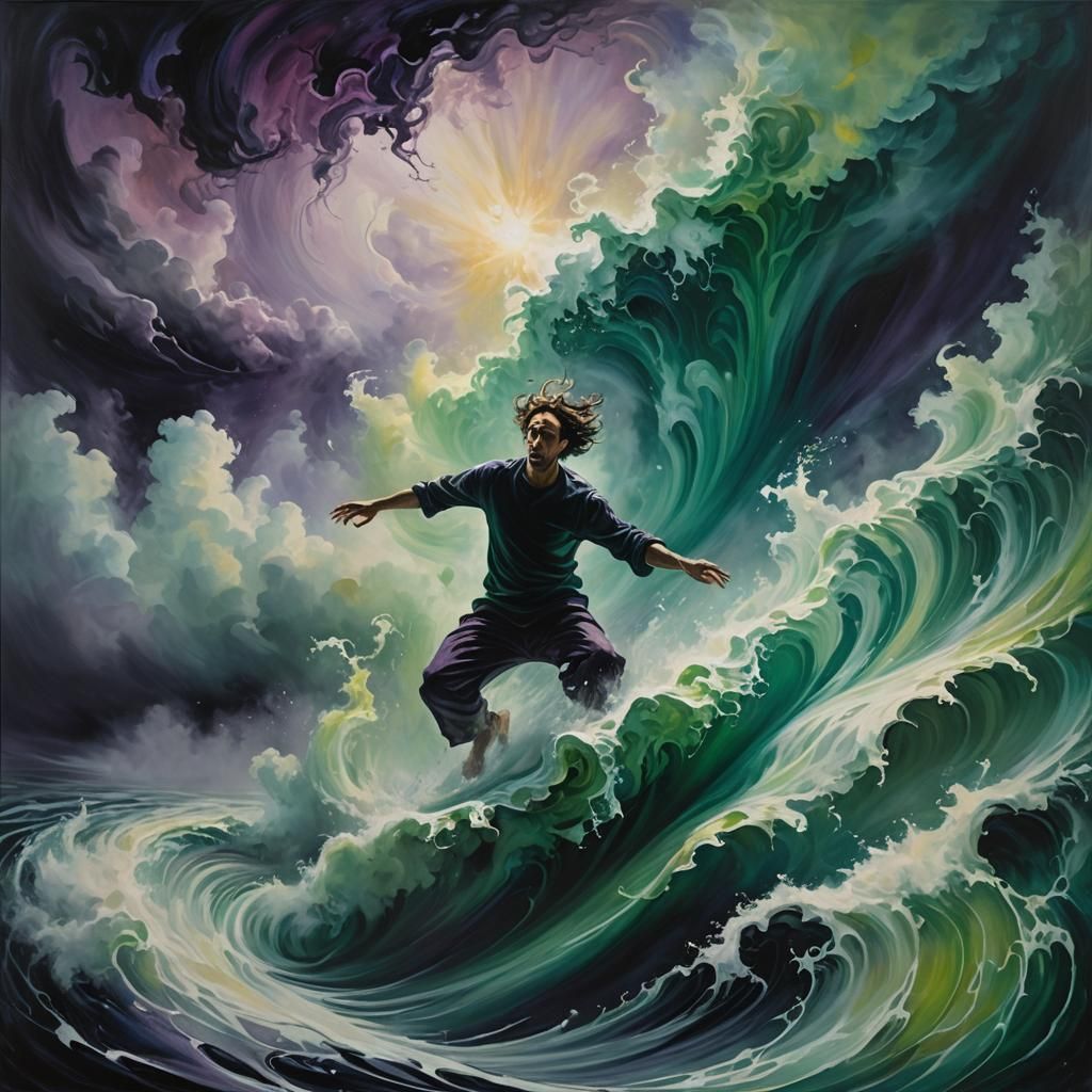 Surreal Figure Falling into Dark Fauvist Whirlpool