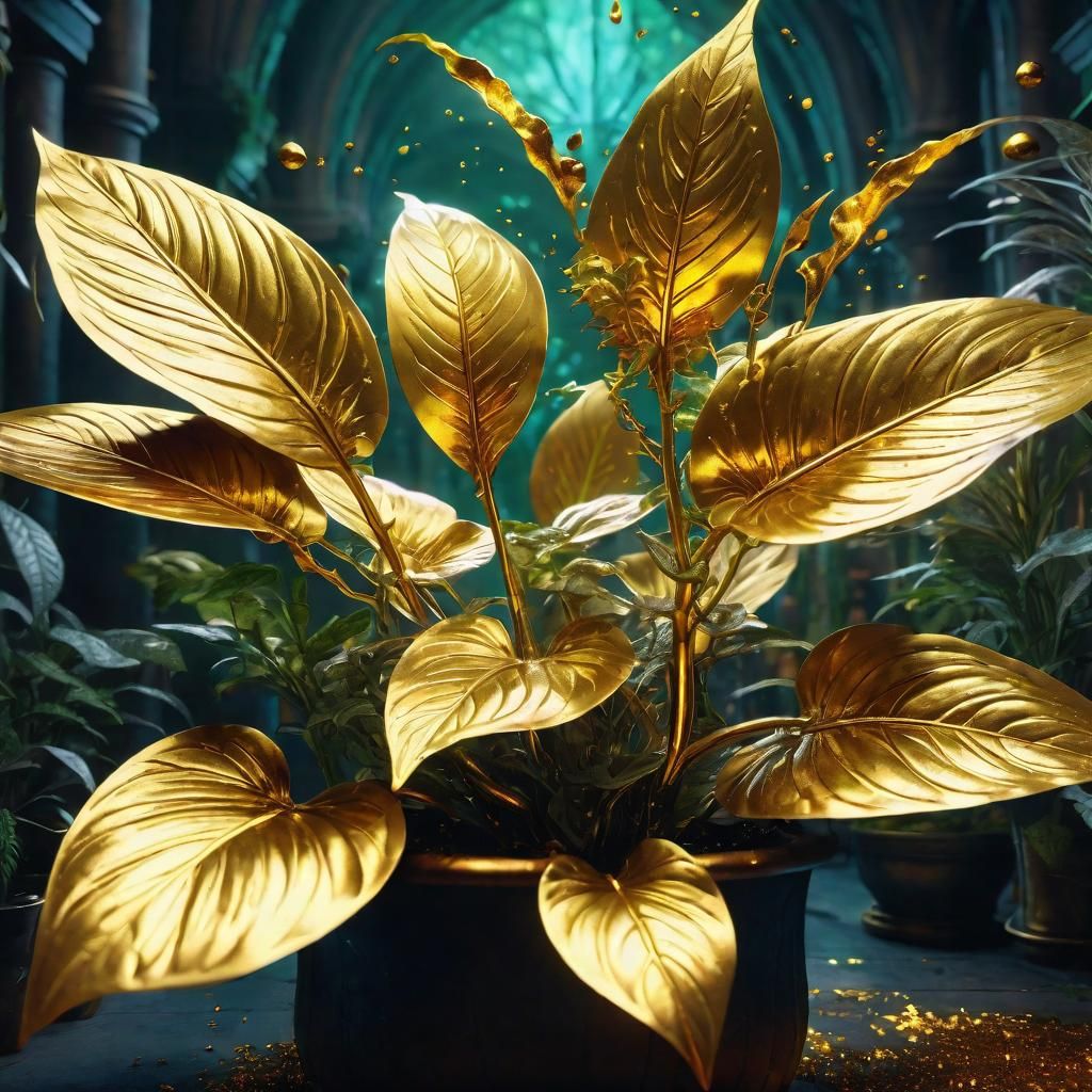 Magical Gold Plant in Hyperrealistic Style