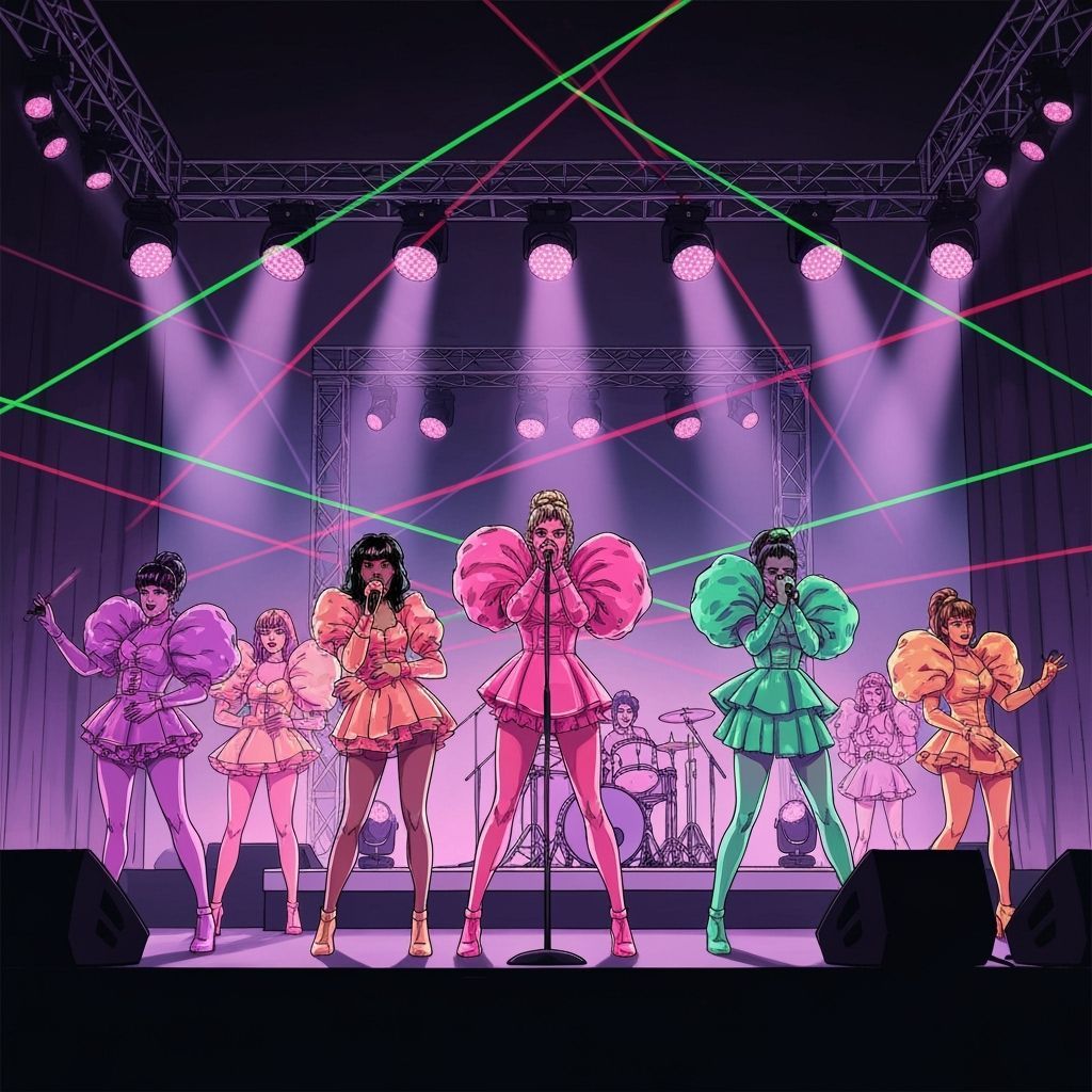 1980s Pop Band Performing Live in Neon Colors