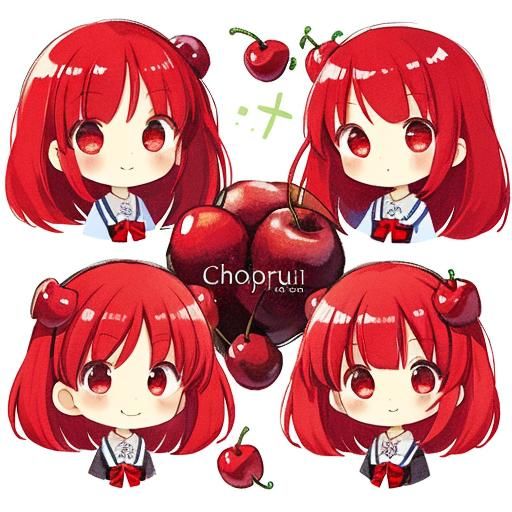 Playful Chibi Cherries with Exaggerated Proportions