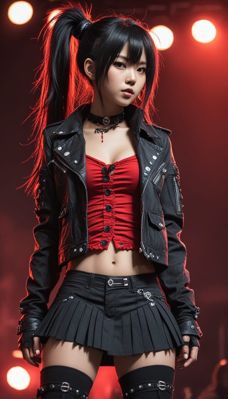 Fierce J-Metal Idol on Stage in Anime Style