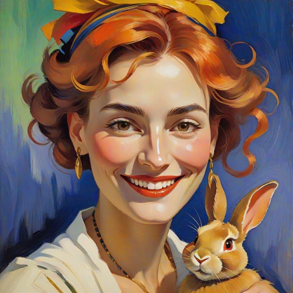 Fauvist Portrait of a Girl with Rabbit-Style Hair