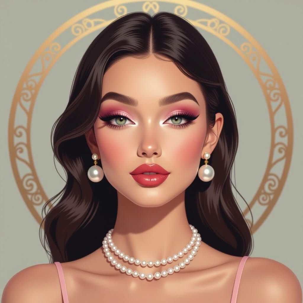 Model with Pearl Earrings in Art Nouveau Style