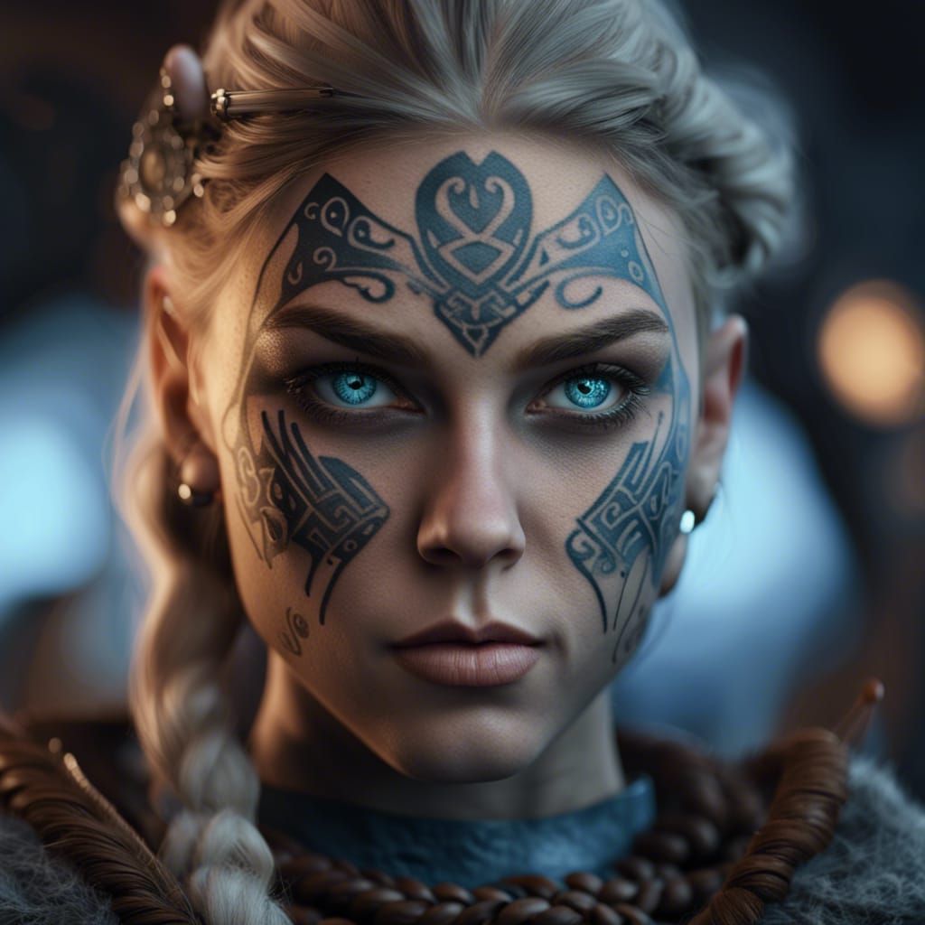 Viking Girl Portrait with Runes in 8k