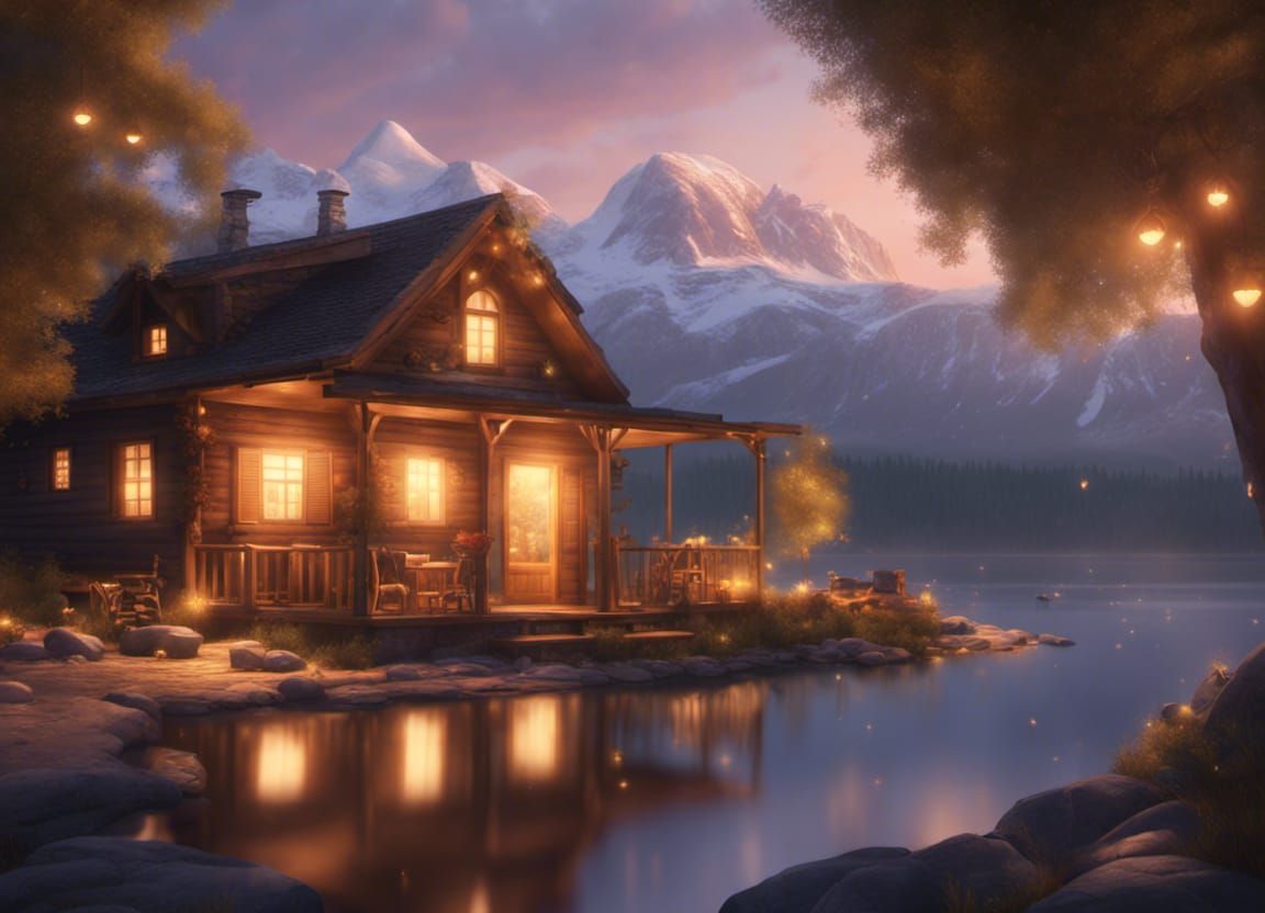 Cozy Cabin at Sunset: Pixar Concept Art