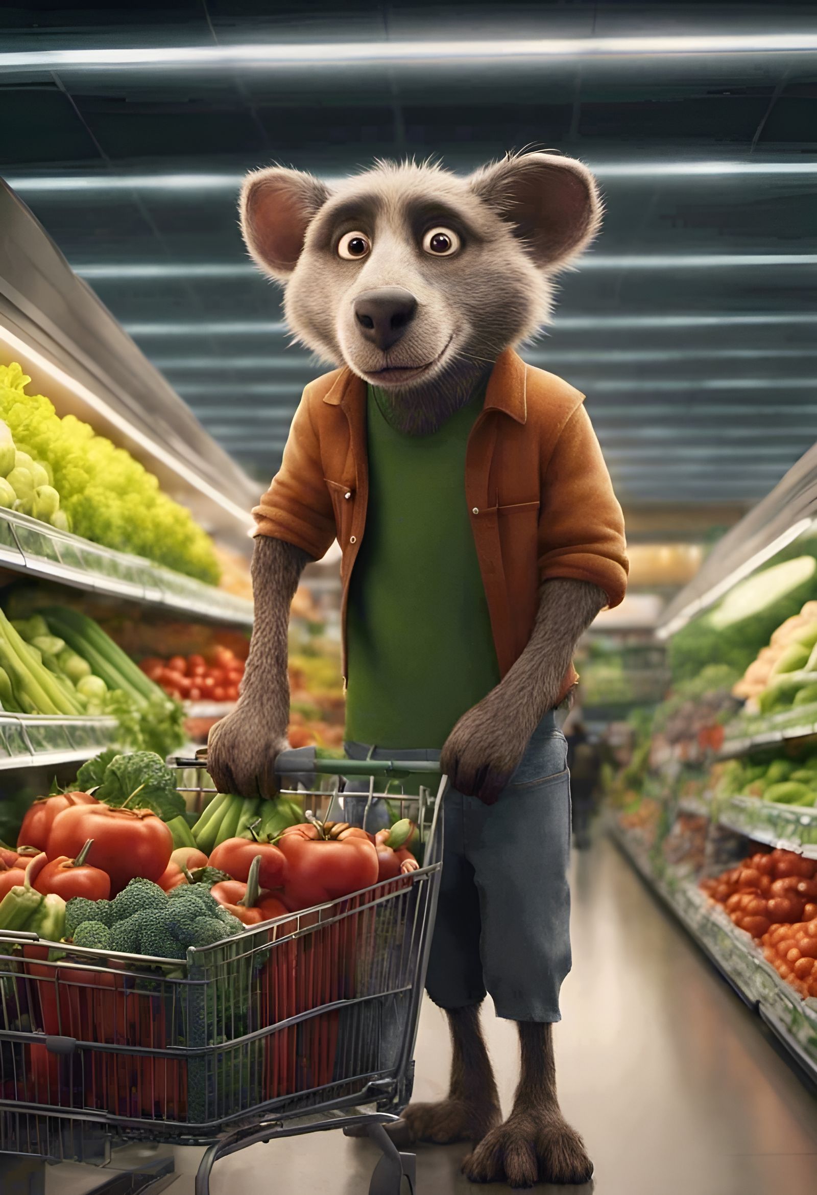 Animals Shopping for Vegetables in Supermarket