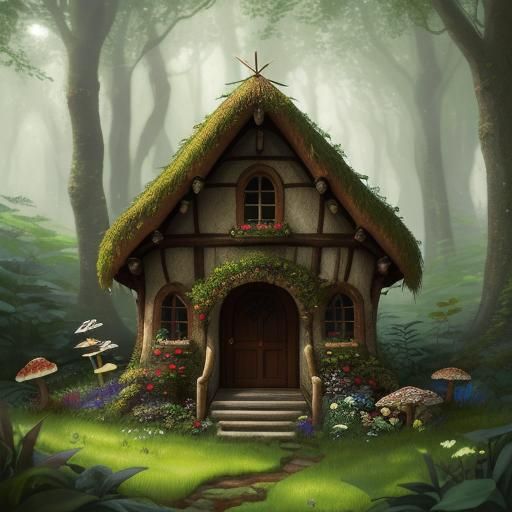 Whimsical Mushroom House in Lush Forest