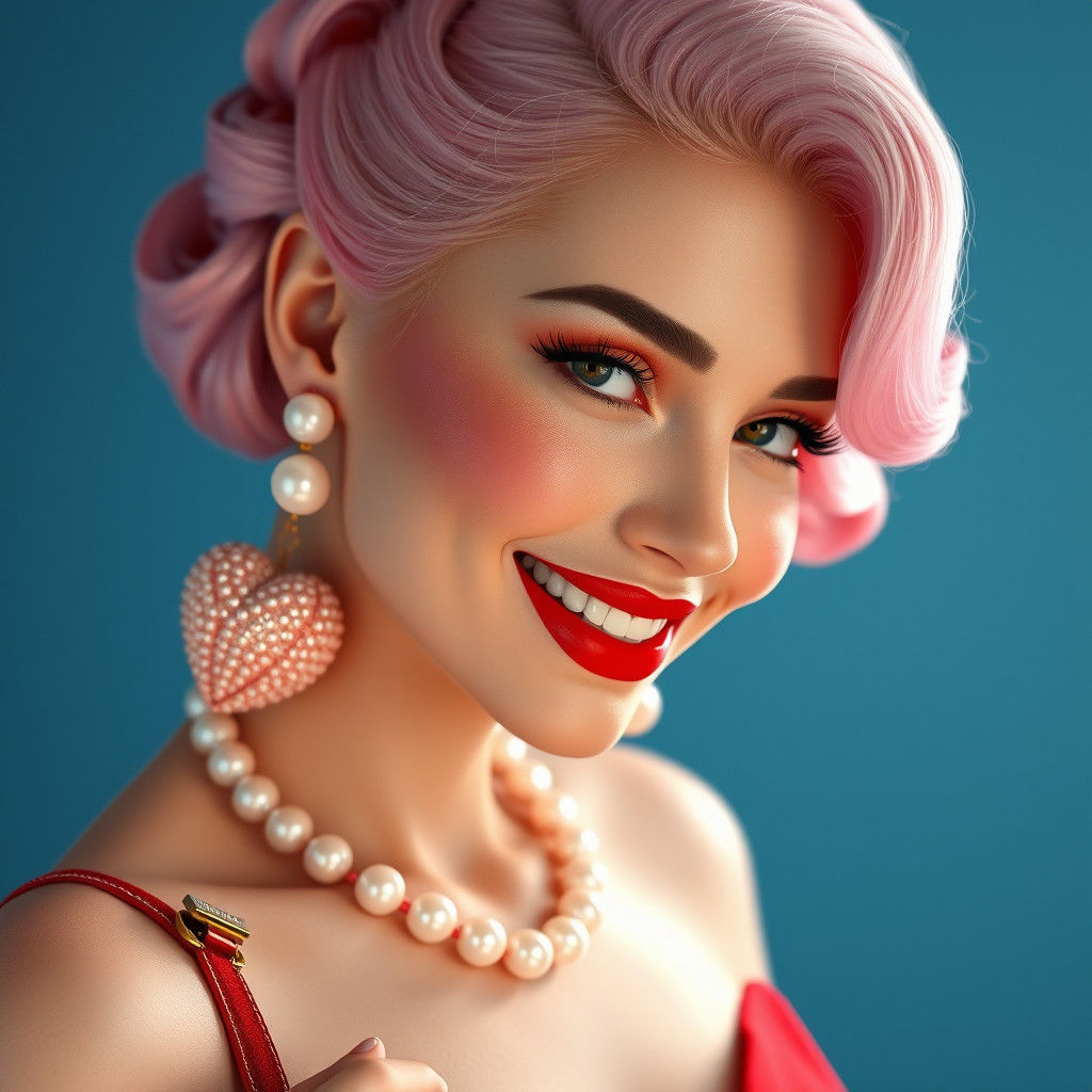 Old Hollywood Glamour with Pink Hair and Pearls