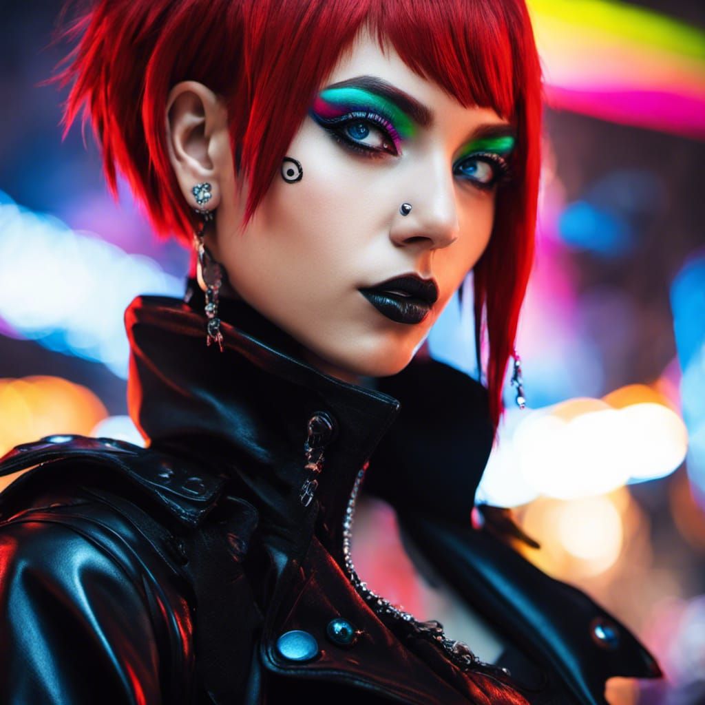 Anime Portrait of a Raver Goth Girl in 16K