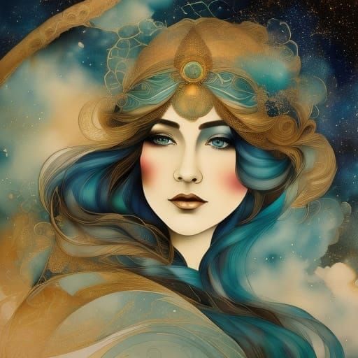 Art Nouveau Female Silhouette in Luminous Mist